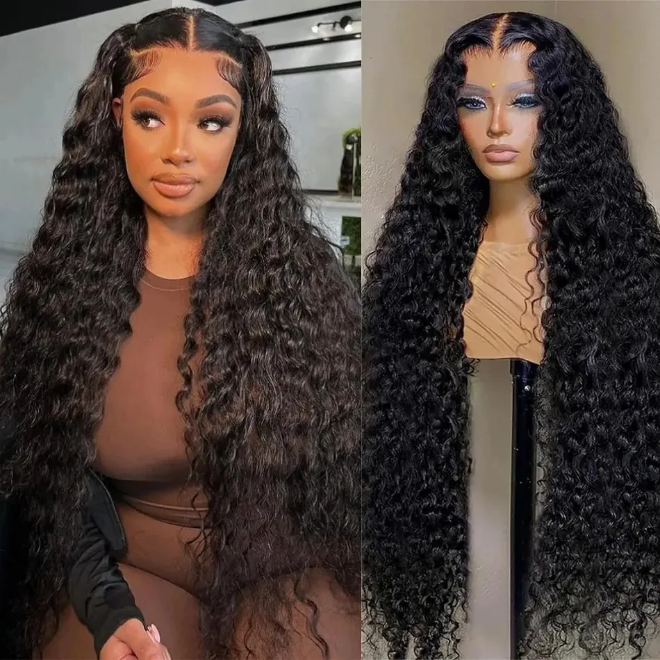 Black Deep Wave Human Hair Wig 13x6 HD Lace Frontal Brazilian Loose ...
