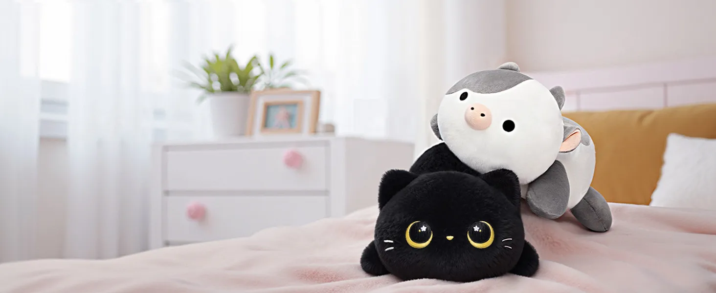 Oreiller Peluche Chat Noir – 50 Cm Ultra Doux, Kawaii, Lavable En Machine, Dès 3 Ans