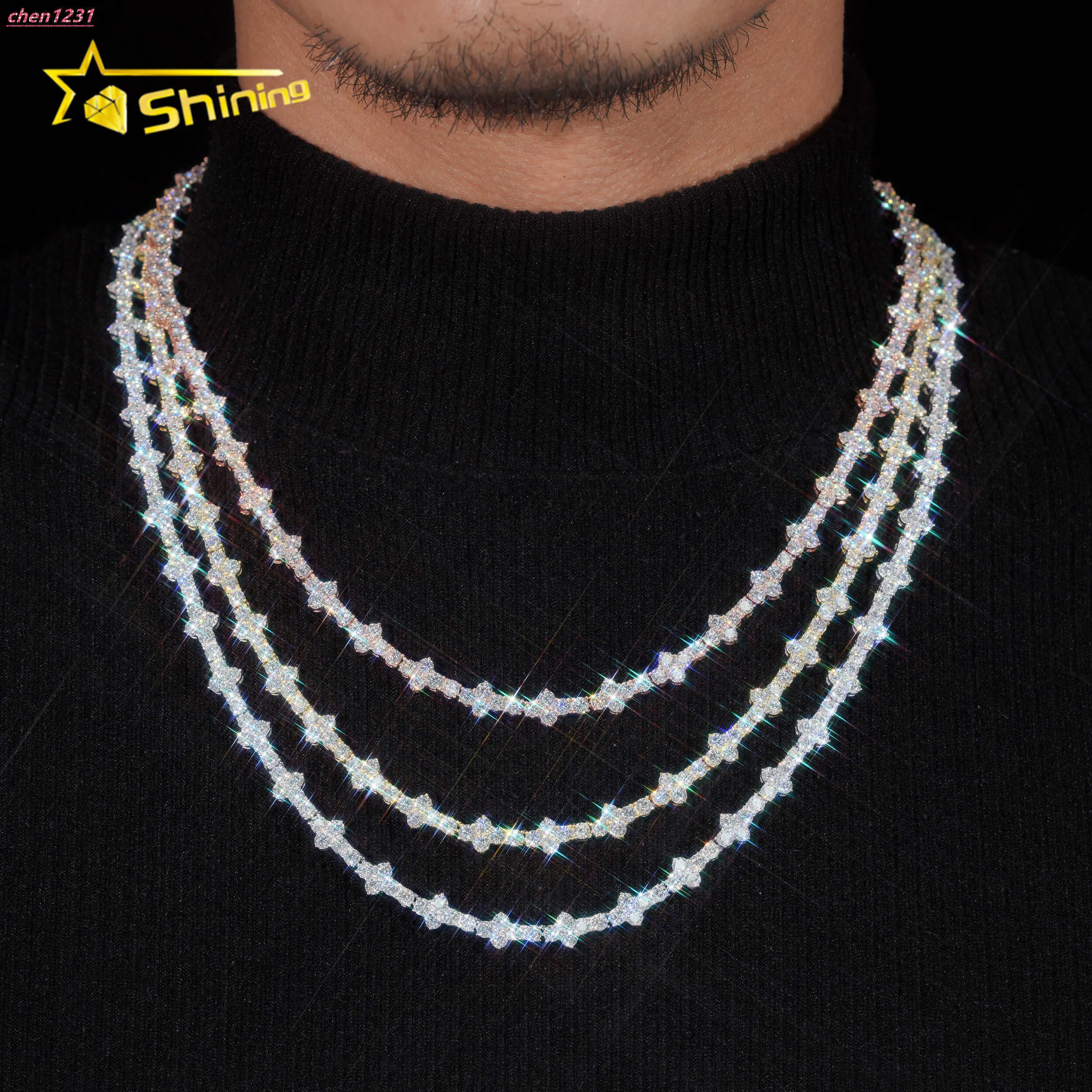 Collier et bracelet croix en argent sterling 925, certifiés GRA, avec moissanite VVS et chaîne tennis. Livraison rapide._voghion.com