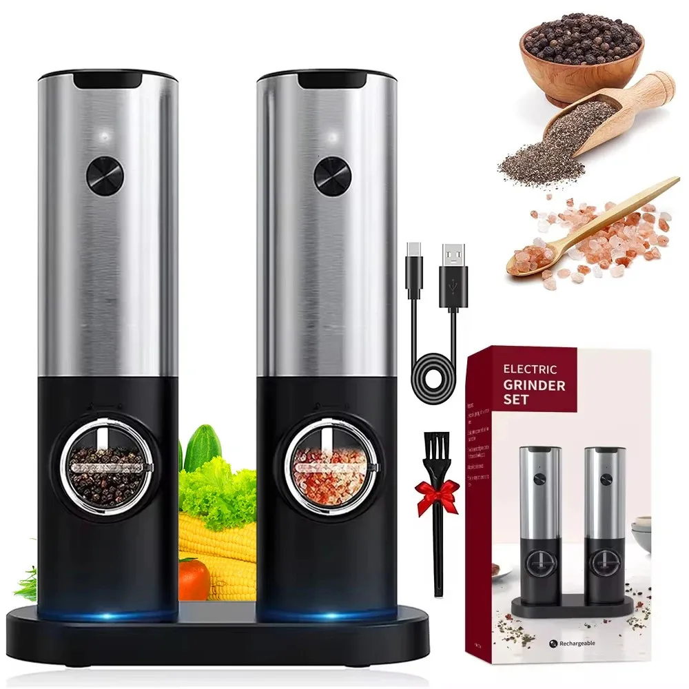 Electric Salt and Pepper Grinder Set with LED Light USB Rechargeable ...