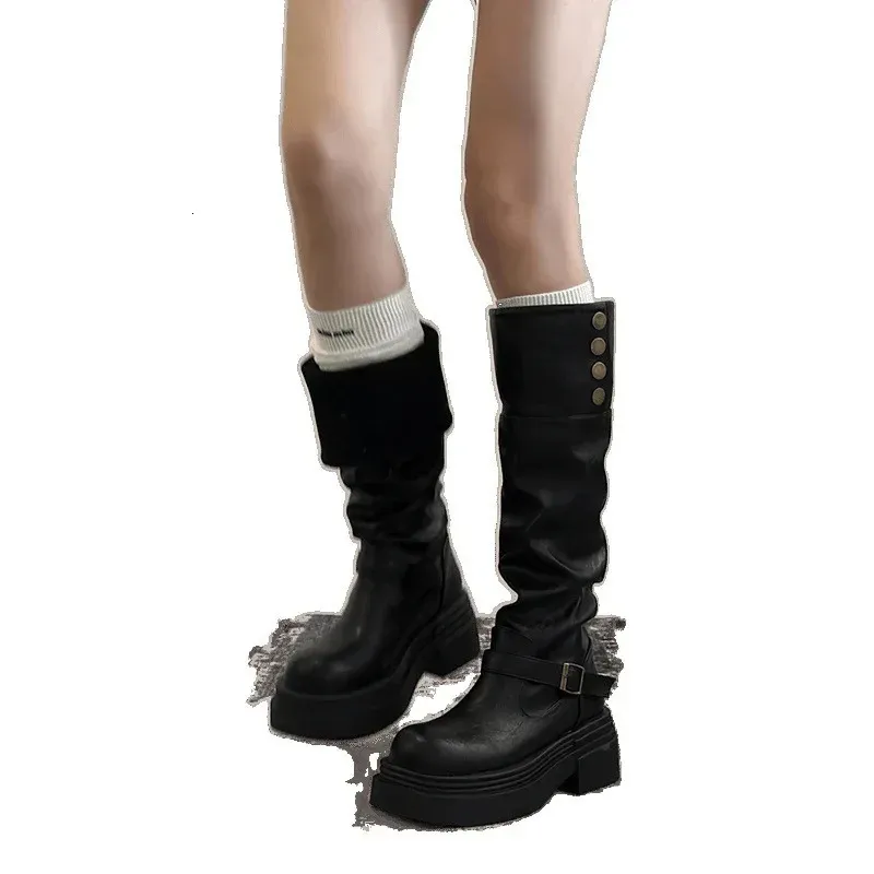 Amerikanische Retro-Stiefel im britischen Stil mit dickem Absatz, lang, Damenstiefel der Saison Herbst/Winter, schlankmachend, Gummistiefel 251126_voghion.com
