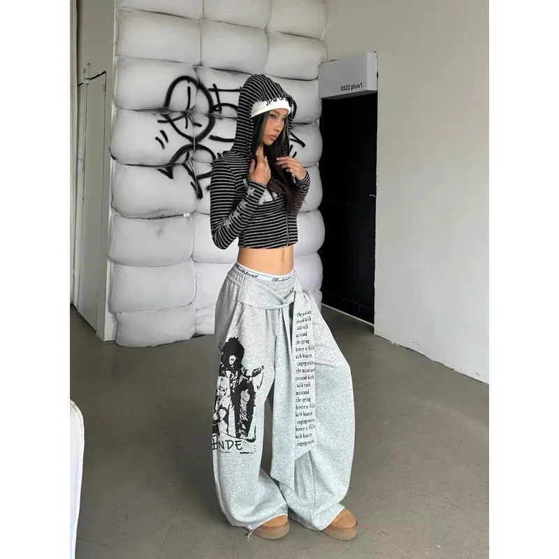 OLD  SWAG ケツロゴ straight PANTS Y2K ZHIZOU Women Gray Gothic Baggy Y2k Letter Print Pants From 65