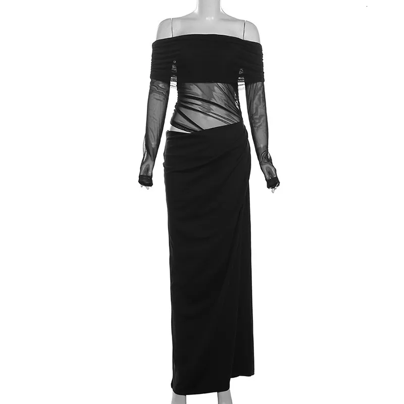 Weird Puss Diagonal Collar Sexy Dress Women Y2K Summer Trend Hollow Mesh  Patchwork Birthday Party Maxi Bodycon Midnight Clubwear 250319 From Deng01,  $17.79