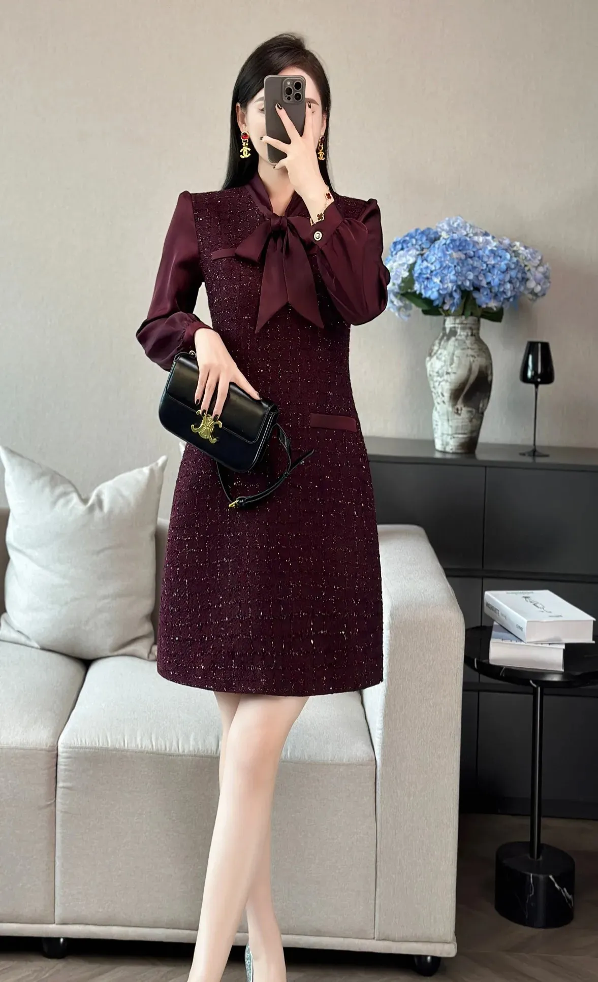 knee length dresses winter Tweed Knee-Length Dress with Bow Collar for Women Long Sleeve Autumn from Dhgate Urban Sexy 6989185155151