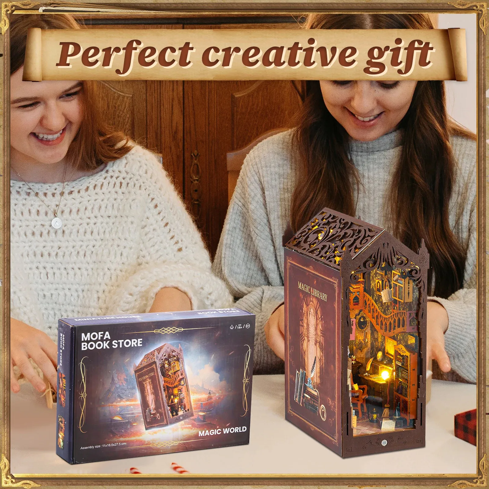 Kit DIY Book Nook – Maison De Jardin Miniature 3D En Bois, Décoration De Bibliothèque, Cadeau Adulte Avec Lumière LED
