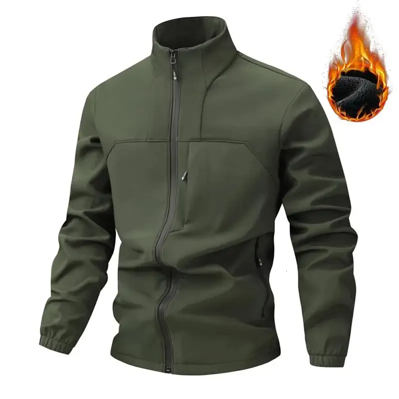 Men Winter Jacket Hooded Stand Collar Polar Fleece Lined Windproof Full ...