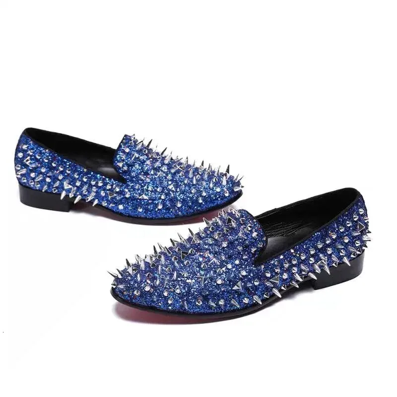 Wholesale Blue Fashion Bling Spike Loafers For Men, Handmade... At Only Rs.12,977.37