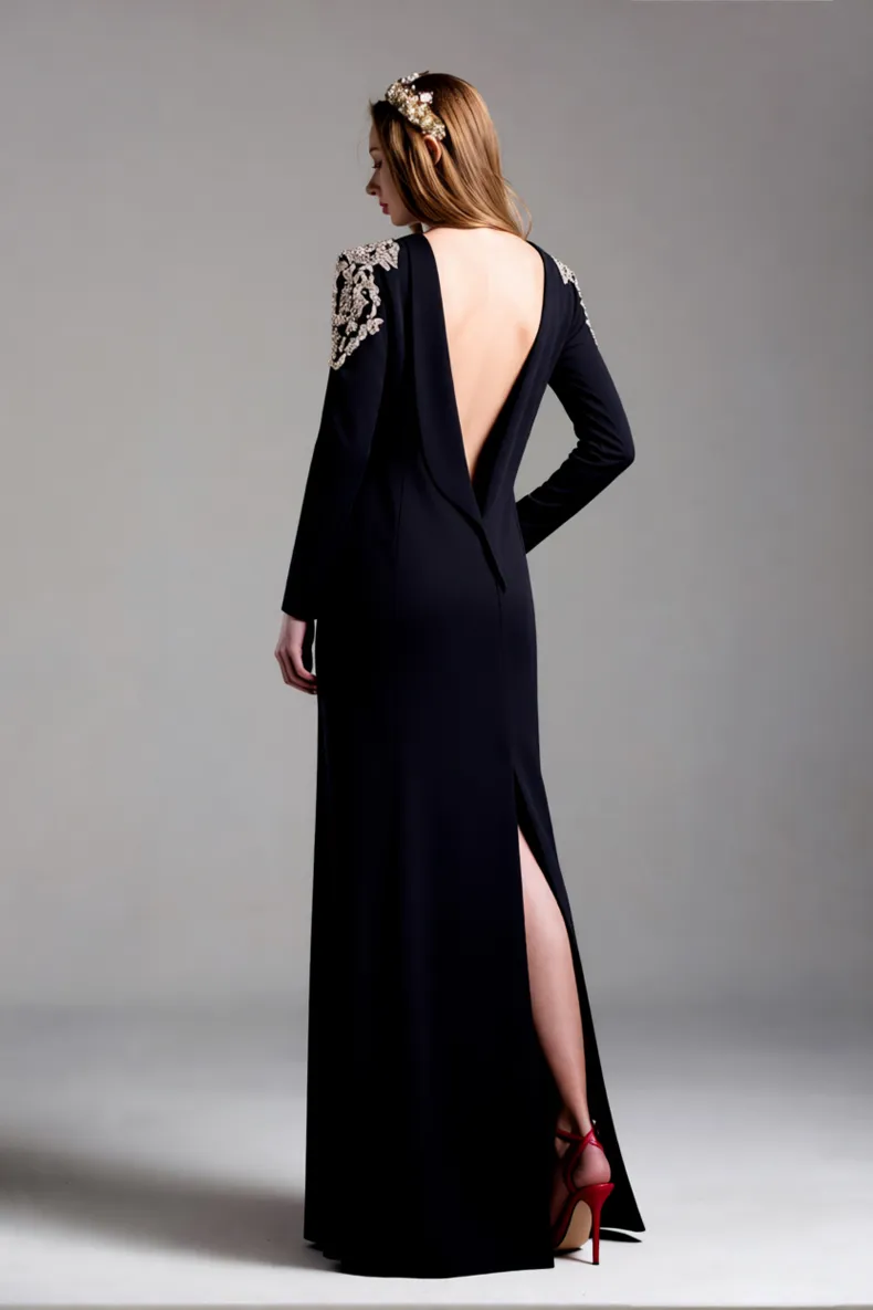 backless black maxi dress formal Black Halter Maxi Dress with Plunge Neck & High Slit | Backless Formal  Evening Gown for Women main image 0