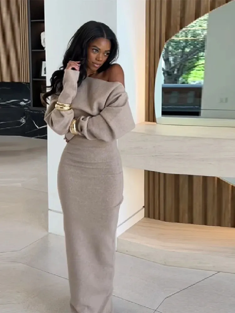 sweater dress slim elegant long sleeve knitted YMNXA Womens Sweater Dress Long Sleeve Round Neck Solid Color Knitted Slim Fit Elegant Dresses For Casual Daily Wear Coffee M
