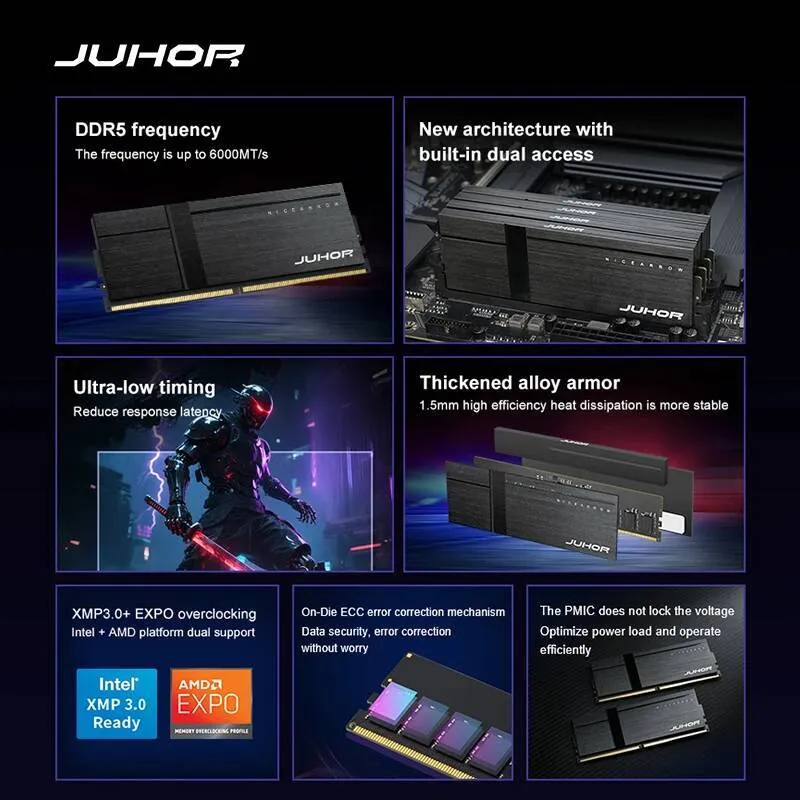 JUHOR DDR5 32GB 2x16GB 6000MHz Oyun Belleği RAM  Yi TL26,759.42