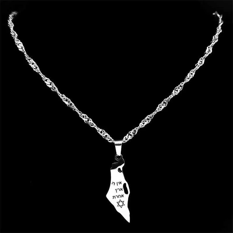 WSRRDRECVHi Collana con ciondolo a forma di mappa della Palestina, in acciaio inox, con ciondolo a forma di mappa della Palestina, gioiello per donne e uomini, 2PCS, Nessuna pietra preziosa