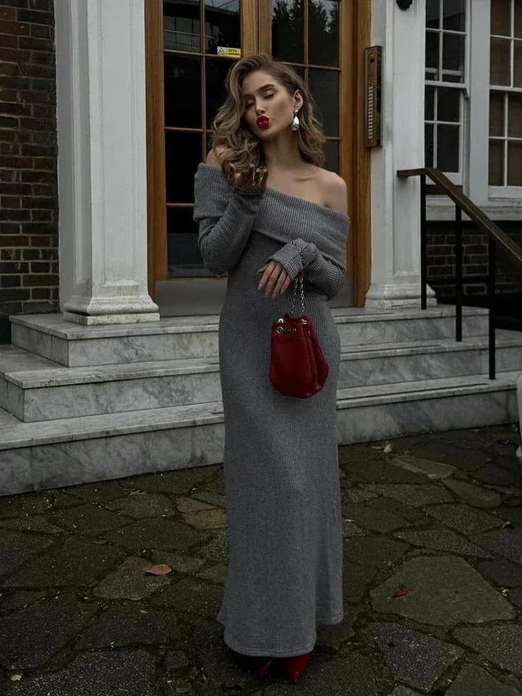 Chic Off Shoulder Sweater Maxi Dress For Women... From 39,11 | DHgate Chic Off Shoulder Sweater Maxi Dress For Women... From 39,11 | DHgate