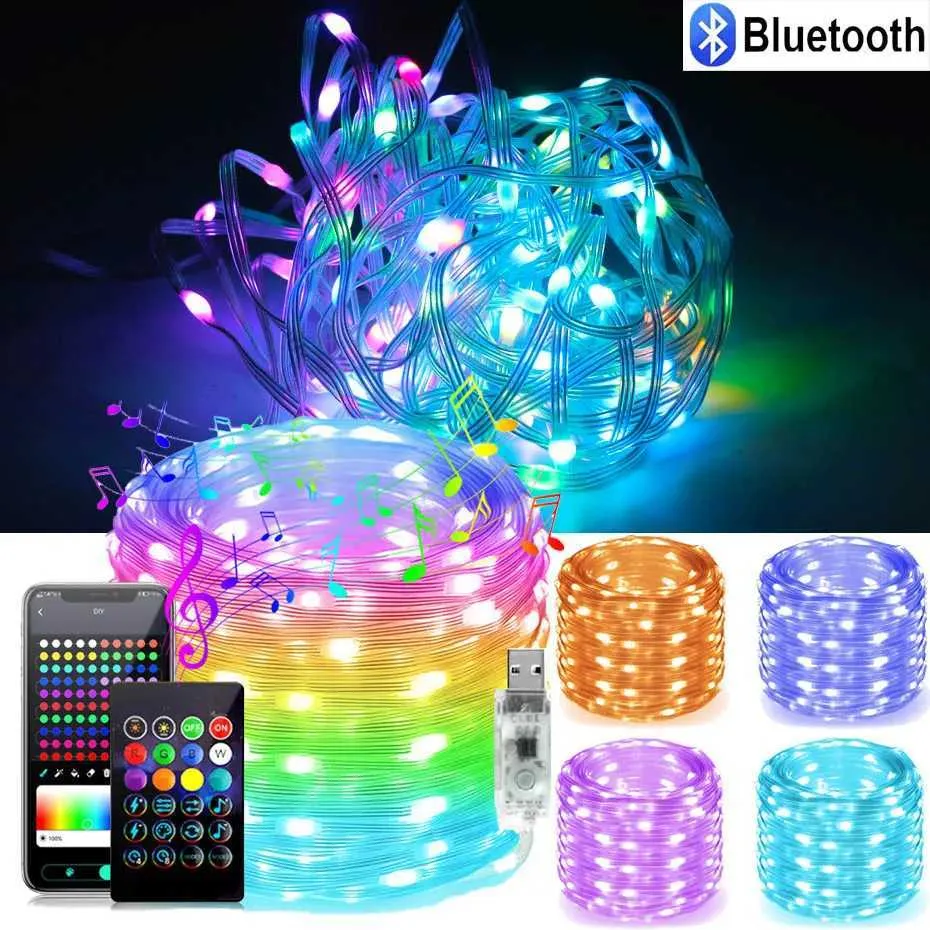 1m-50m USB Bluetooth RGBIC LED Fairy String Lights 5V Smart Waterproof ...