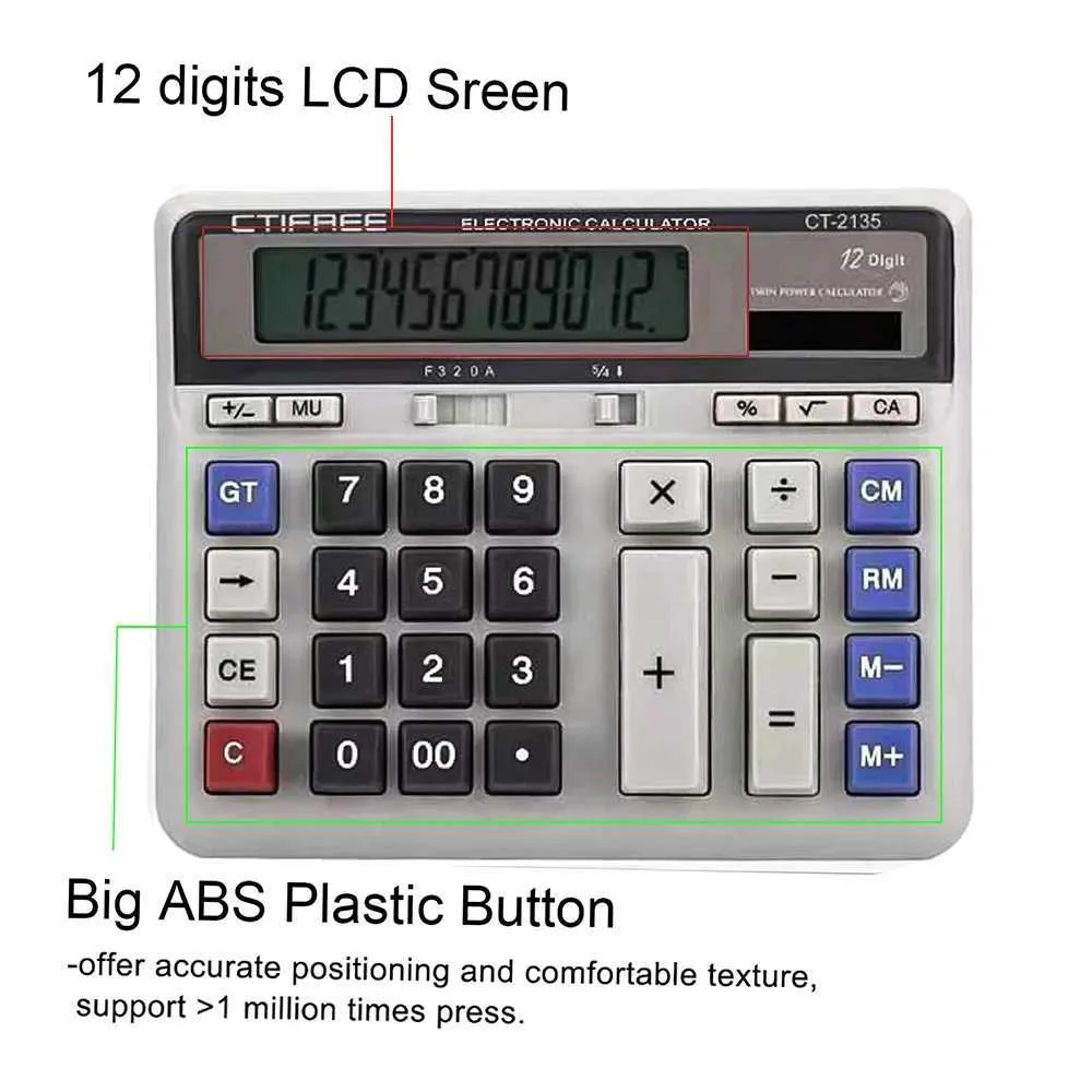 Electronic Calculator Counter Solar Battery Power 8 Digit Display Big ...