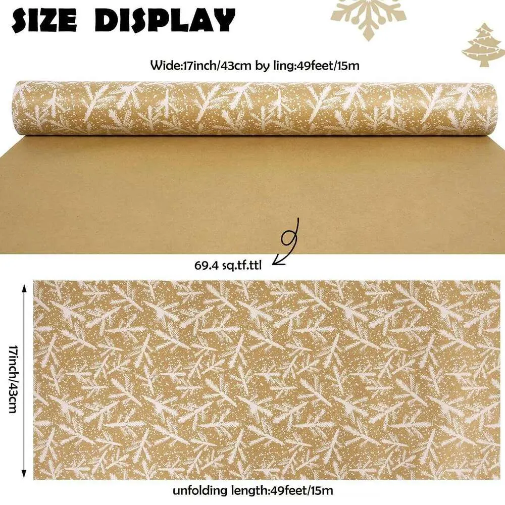 LeZakaa Christmas Kraft Wrapping Paper - Mini Roll - Snowman/Angel/Fox Print In