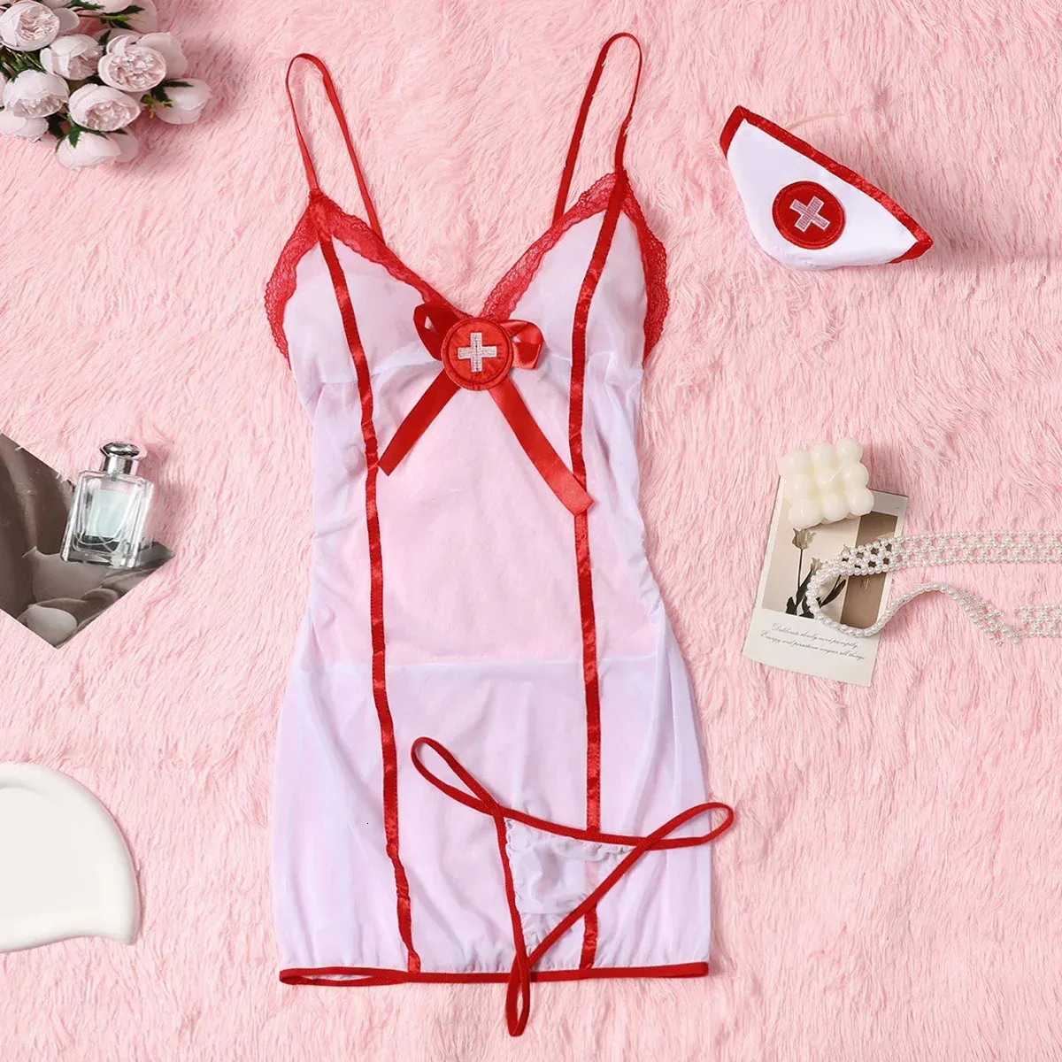 Sexy Nurse Erotic Lingerie Set Transparent Lace Bra... From 7,18 €