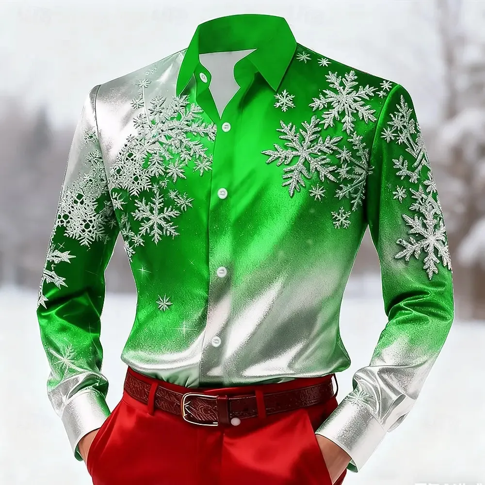 christmas color dress shirts Mens Gradient Snowflake Mens Christmas Dress Shirts... From B121144507,  Rs.981.03