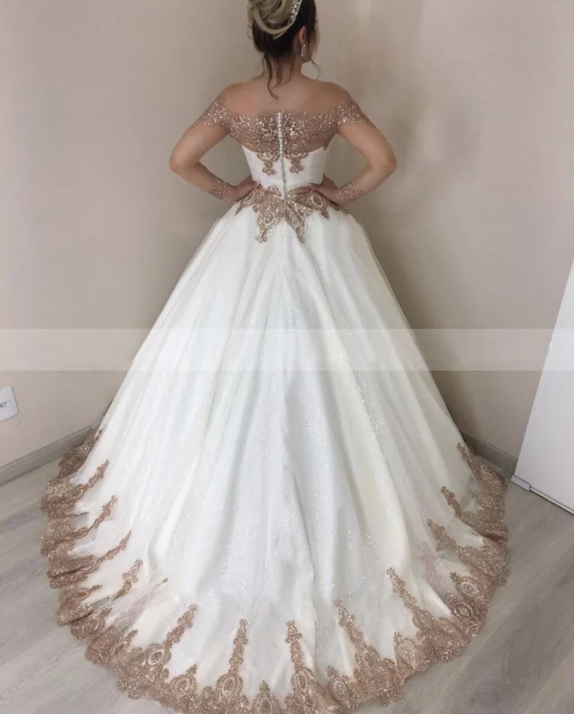 white wedding dress with rose gold Princess Appliques... From Missbeautydress, $136.89 Color:AA038