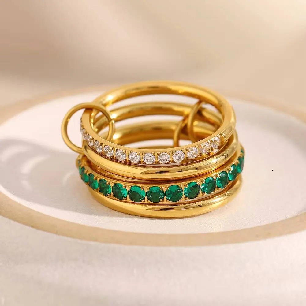 Set regalo di fidanzamento con bracciale a quattro anelli placcato oro 18 carati NS Modern Series con morganite bianca e verde._voghion.com