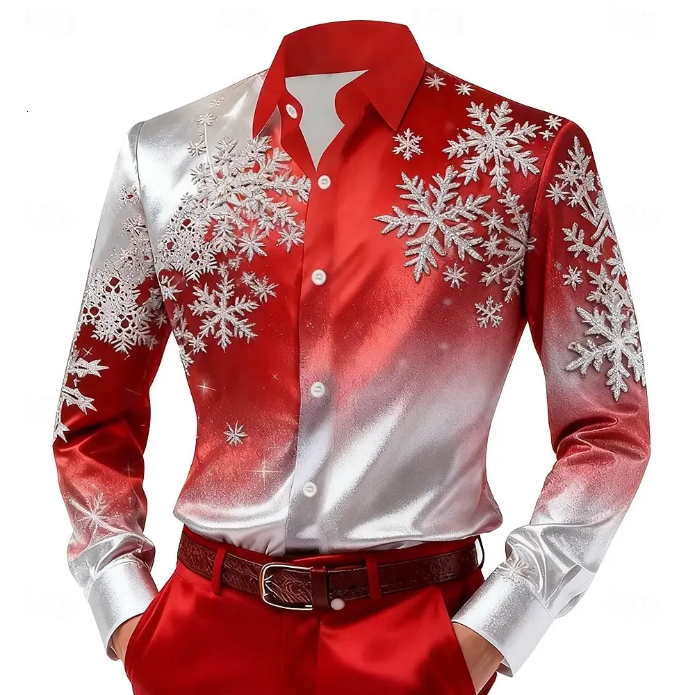 christmas mens dress shirts qolati Mens Christmas Shirts Casual Printed Long Sleeve Button Up Dress Shirt Male Winter Festival Shirts Santa Claus Party Hawaii Blouses Top