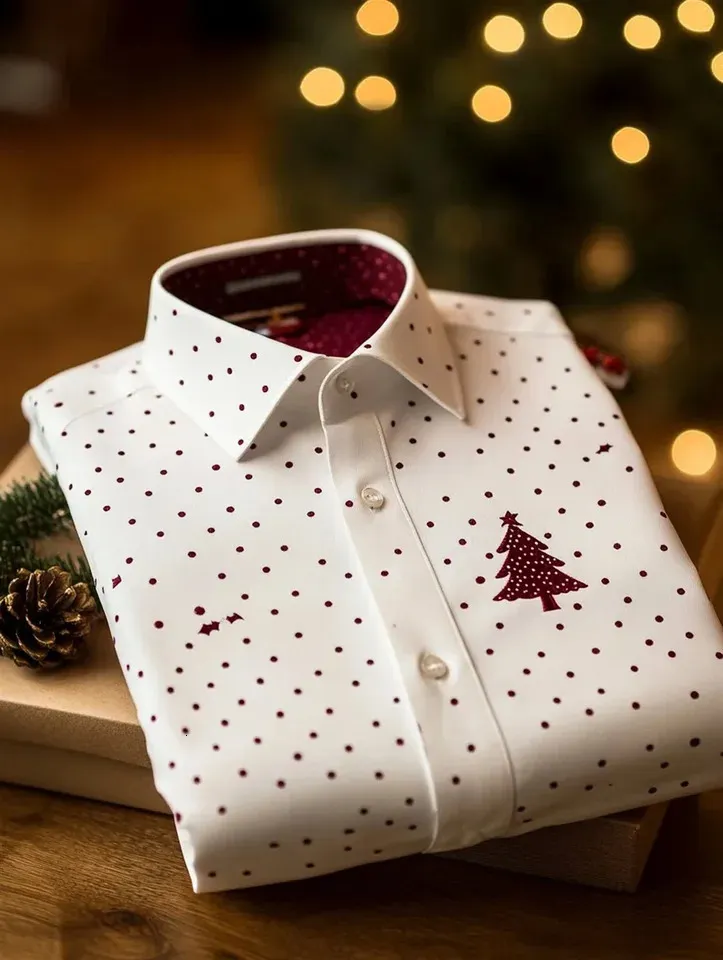 men's holiday dress shirt Mens V Neck Acetate Long Sleeve Santa Print Comfortable Stylish Up To 50% Off fitted engagement outfit