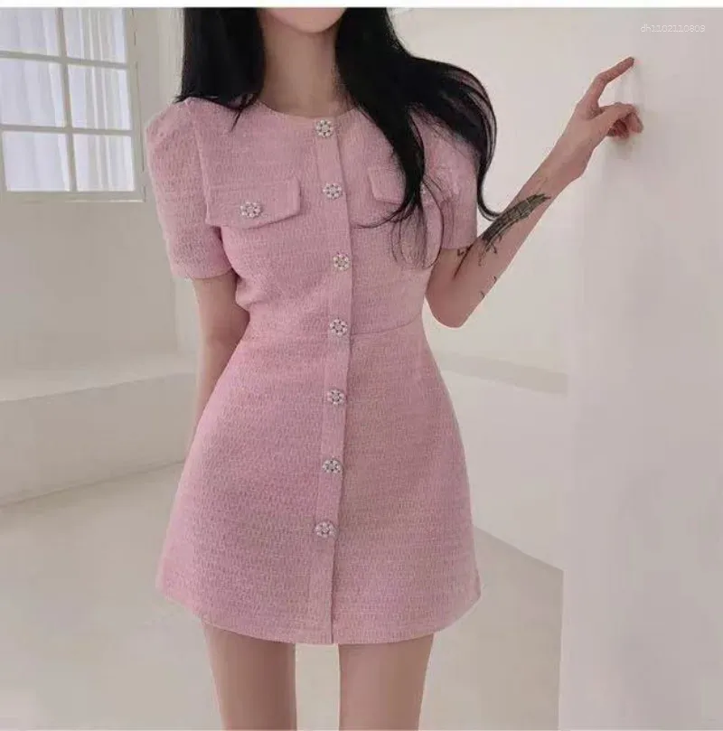 summer tweed dress Emerald Dylan Sail to Sable Sleeveless crew neckline Button Banana Republic Tweed Fit And