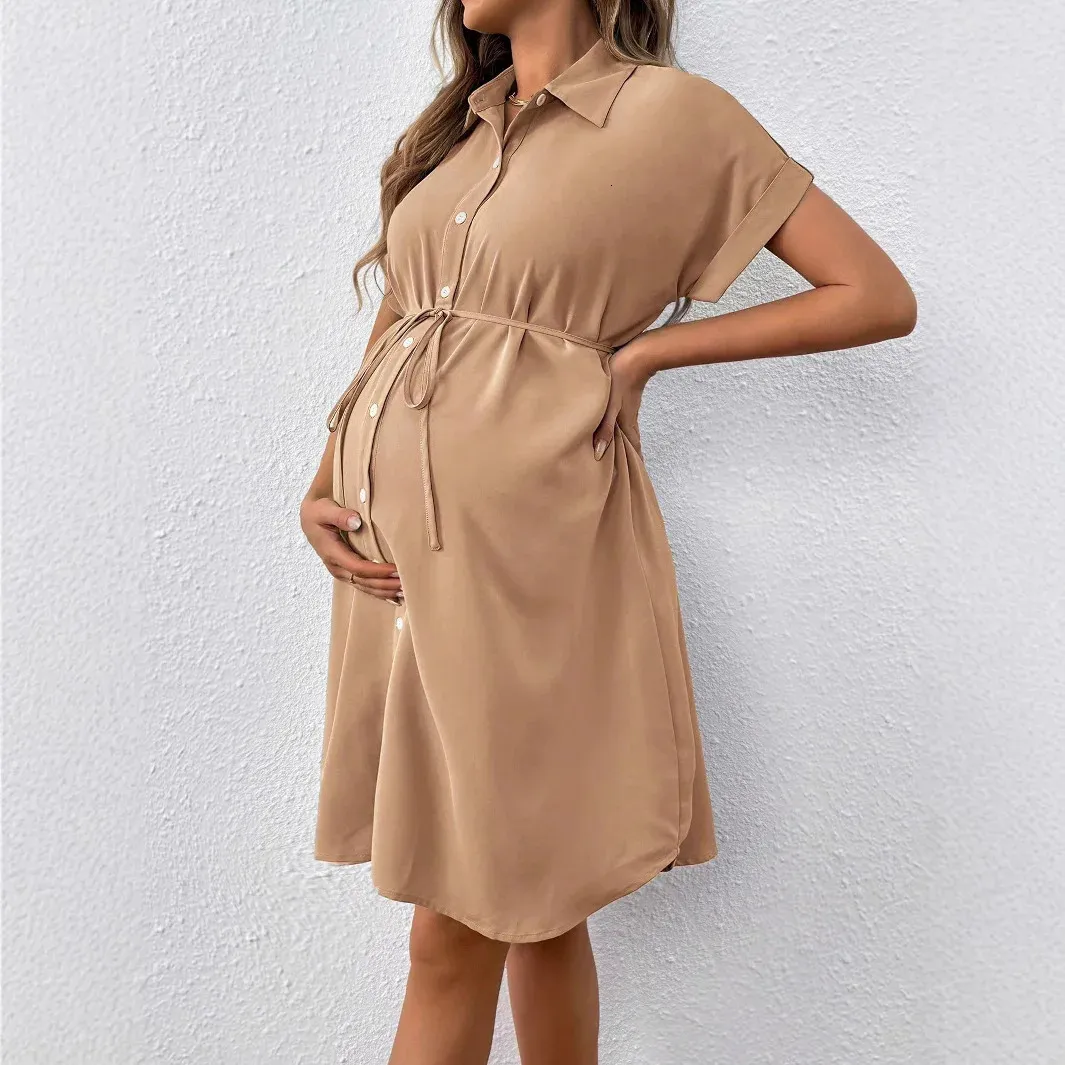 maternity dresses casual summer Square Neck Plaid Maternity Dress, Short Sleeve Summer Casual Dress For Expecting Mothers - Blue s