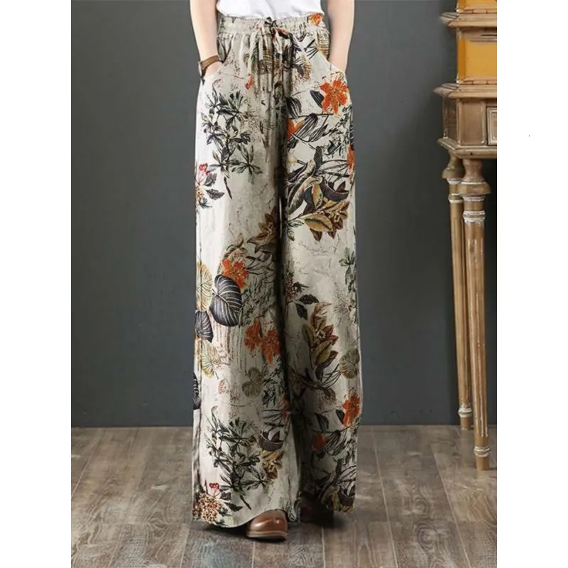 Pantalon Fluide Femme été - Style Boho Harem, Taille Haute, élastiqué - Imprimé Floral, Léger, Avec Poches - Pour Plage, Yoga, Loisirs