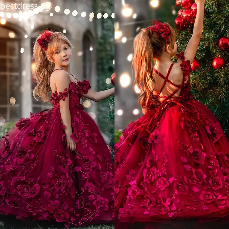 Pageant Gowns Burgundy Flower Girl Dresses Amazon Red Lace Flower Girl Dresses 3D Floral From Bestdressing