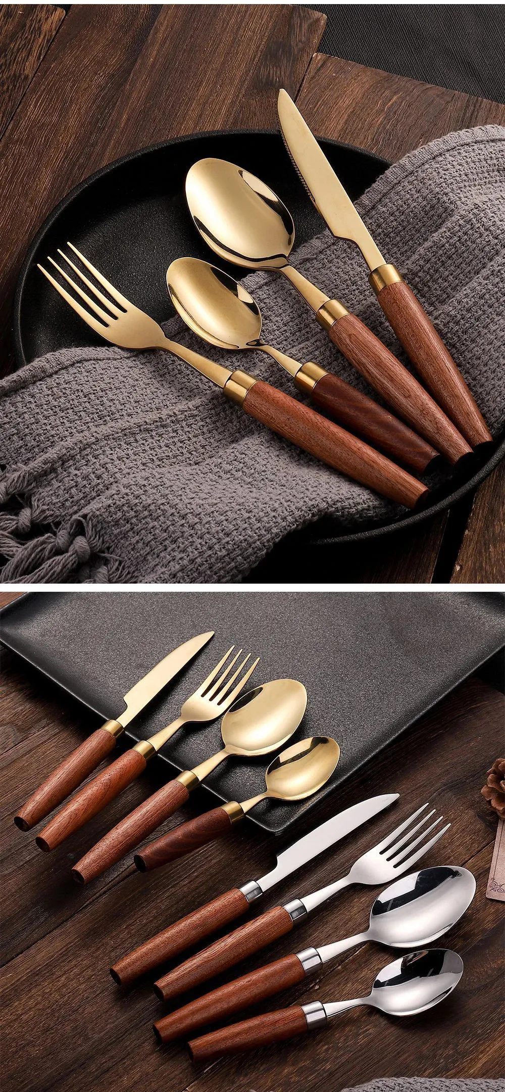 Set Of 4 Sapele Wooden Wooden Handle Cutlery Set With... From Mengdastore, $25.88
