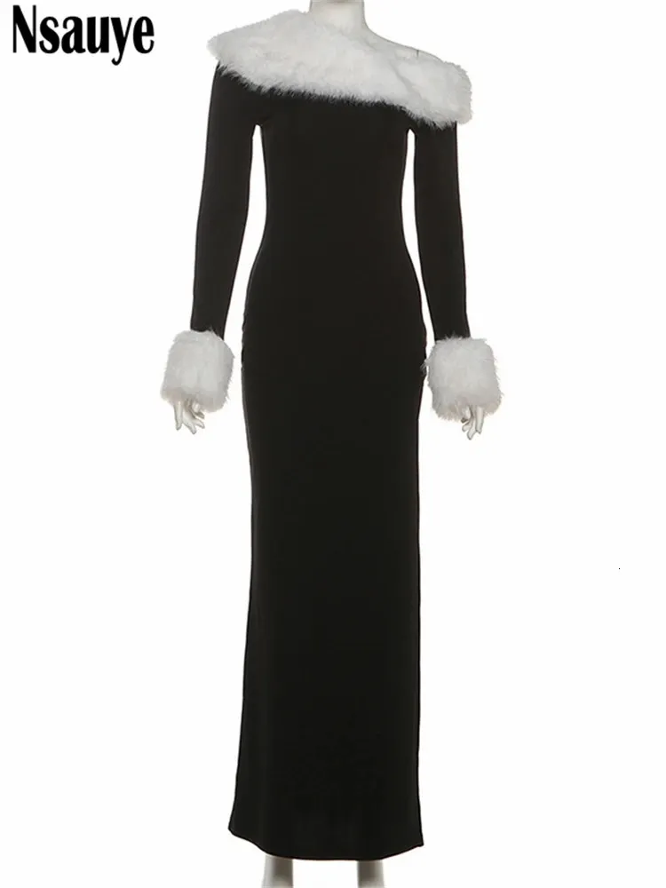 fur bodycon dress Turtle Neck Faux Fur Long Sleeve Bodycon Dress