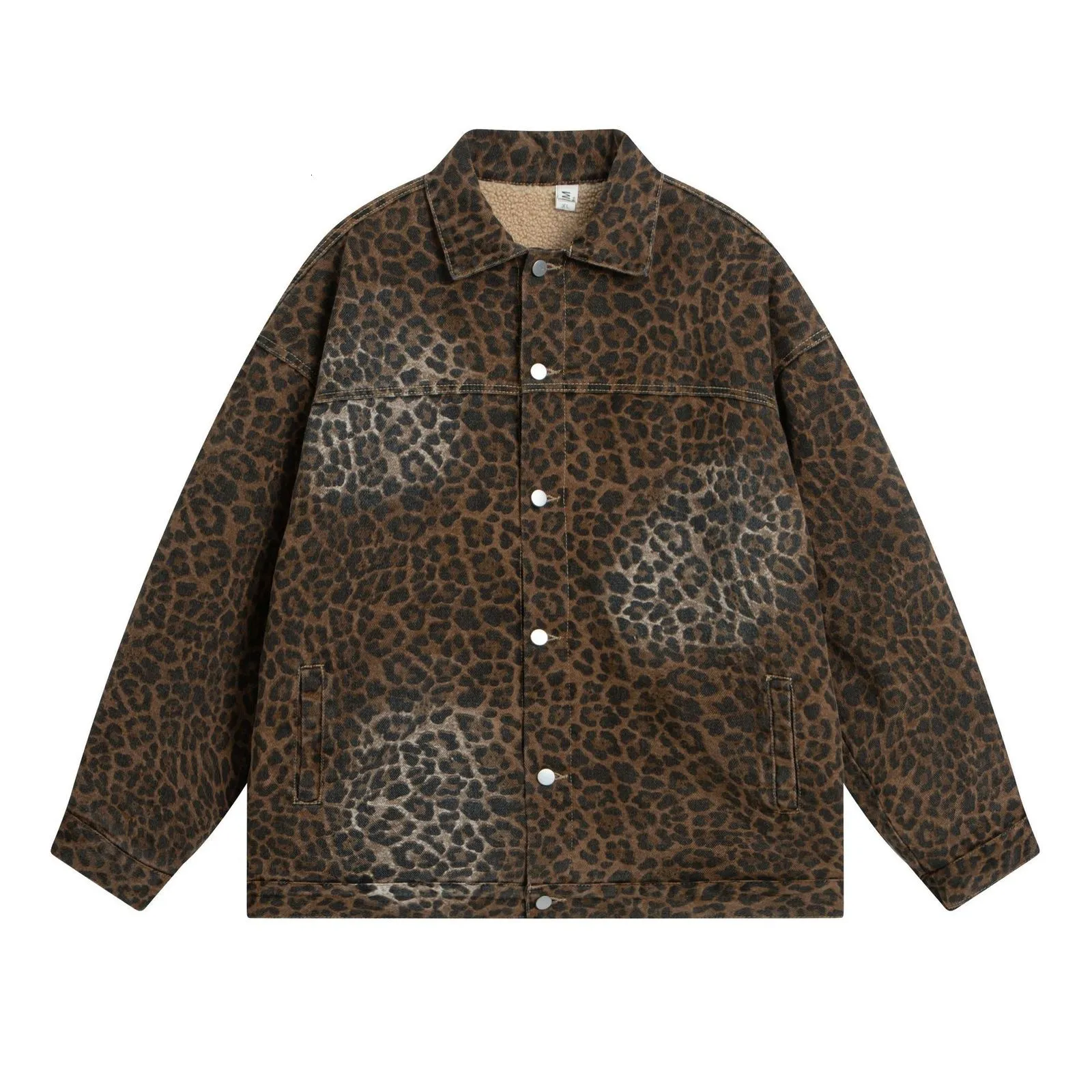 Leopard Print Silk Denim Jacket with Zipper Closure Long Sleeve