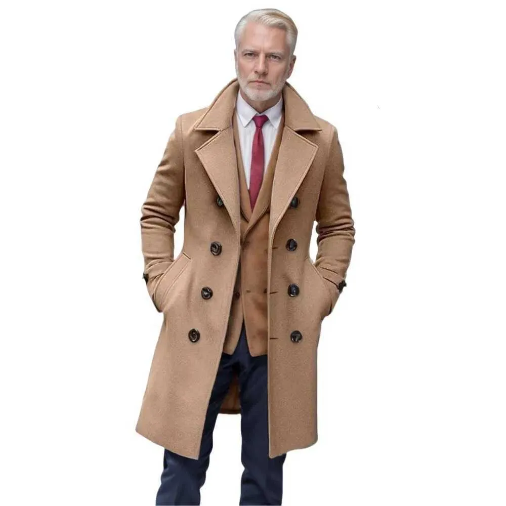 Winter wollen jas mannen dubbele kraag dikke jas enkele rij trenchcoat mannen mode wol mix overjassen