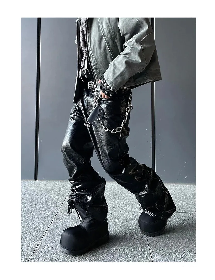 Mauroicardi Black Crocodile Print PU Leather Pants From Cong00