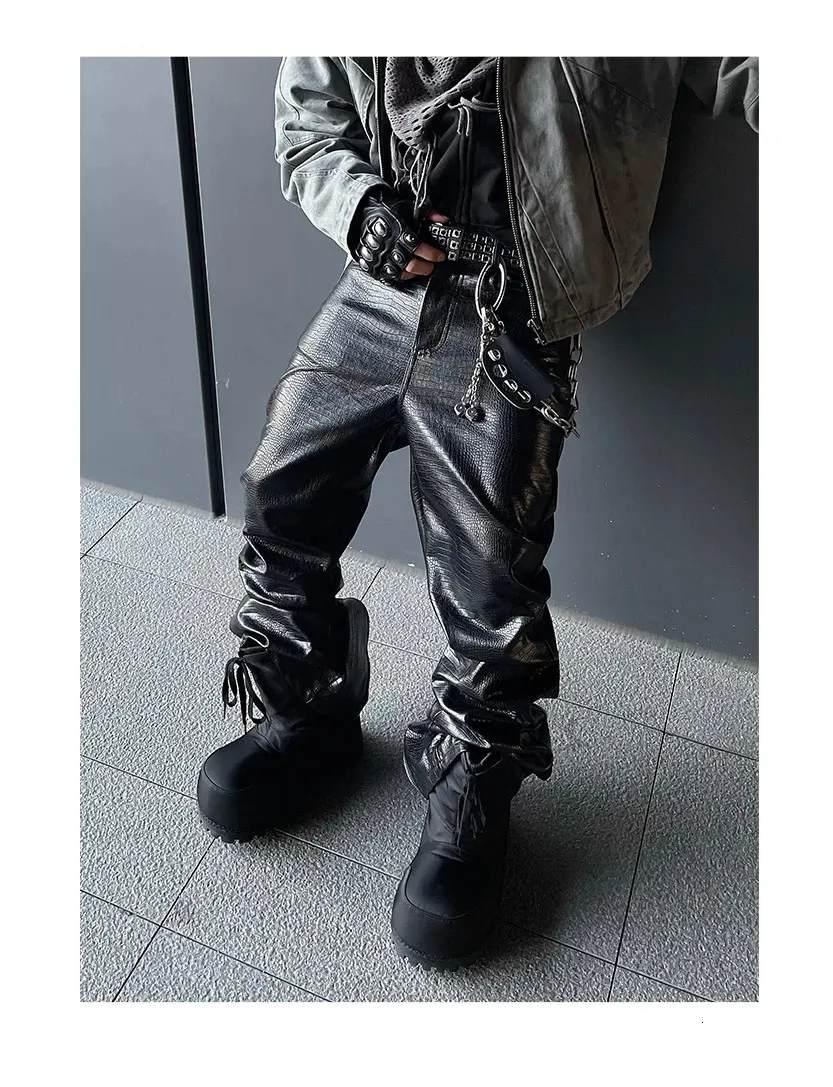 Mauroicardi Black Crocodile Print PU Leather Pants From Cong00