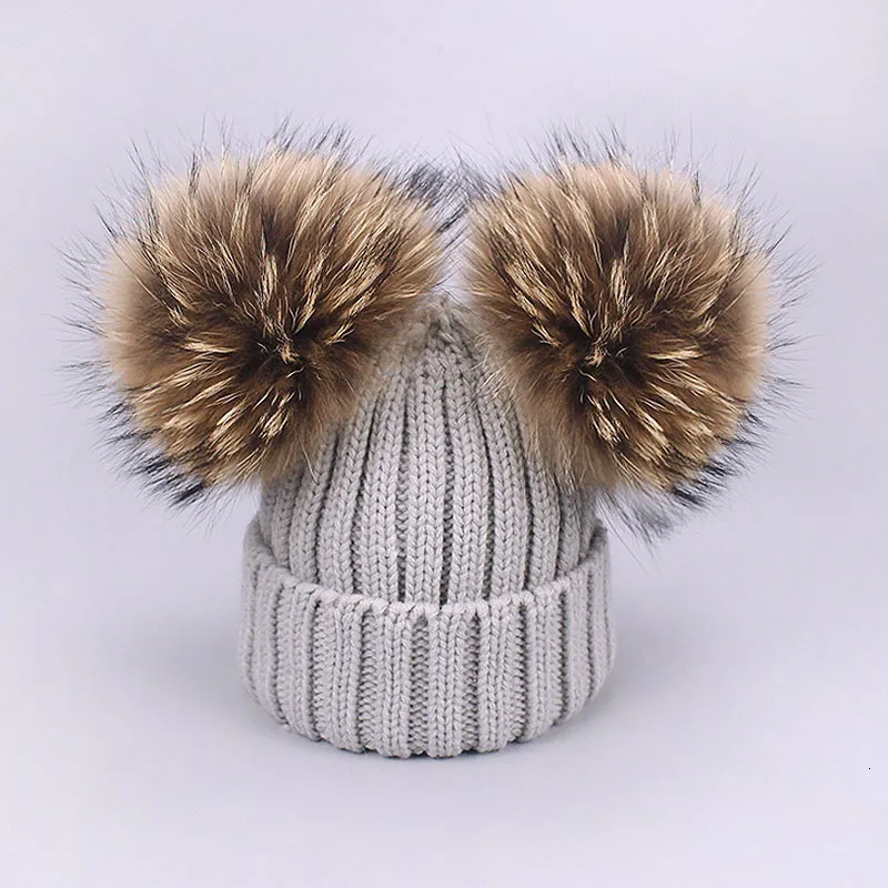 Gorros De Invierno Con Pompón Para Mujer, De Punto Esponjoso, De Piel