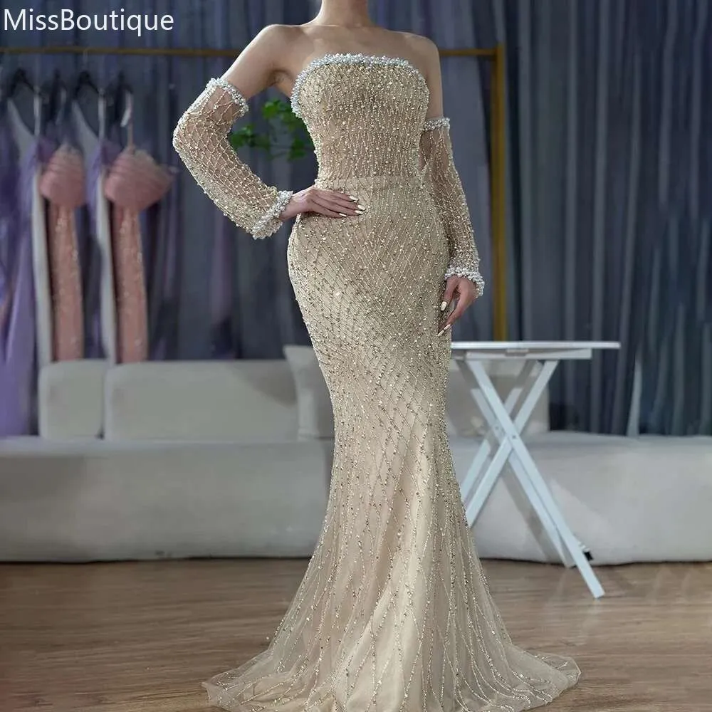sachin and babi light blue dress Nude Embellished Evening Gown – Luxury Draped Formal Dress – VALDRIN SAHITI main image 1