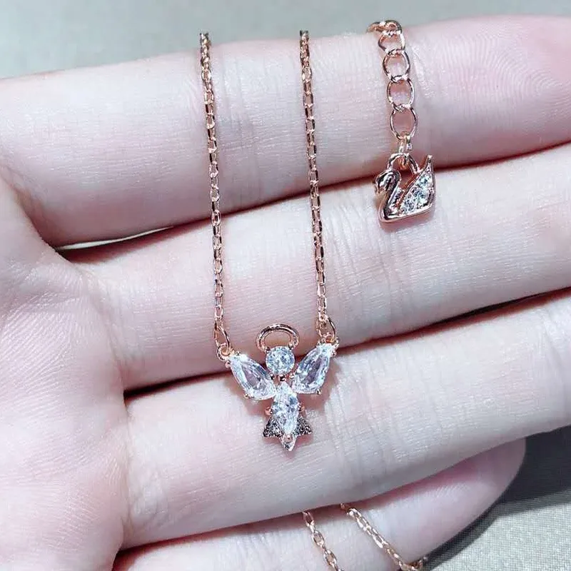 Neue, modische und traumhafte Halskette – bezaubernde Damenkette mit exquisitem Kristall-Engel-Anhänger, perfektes Geschenk fürs Schlüsselbein_voghion.com