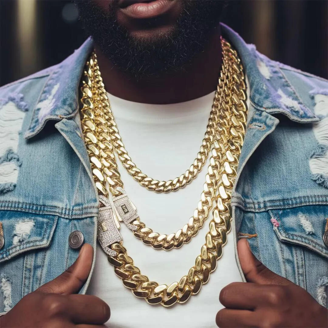 Custom Iced Out Cuban Chain Necklace And Bracelet Set Solid Brass 18K ...