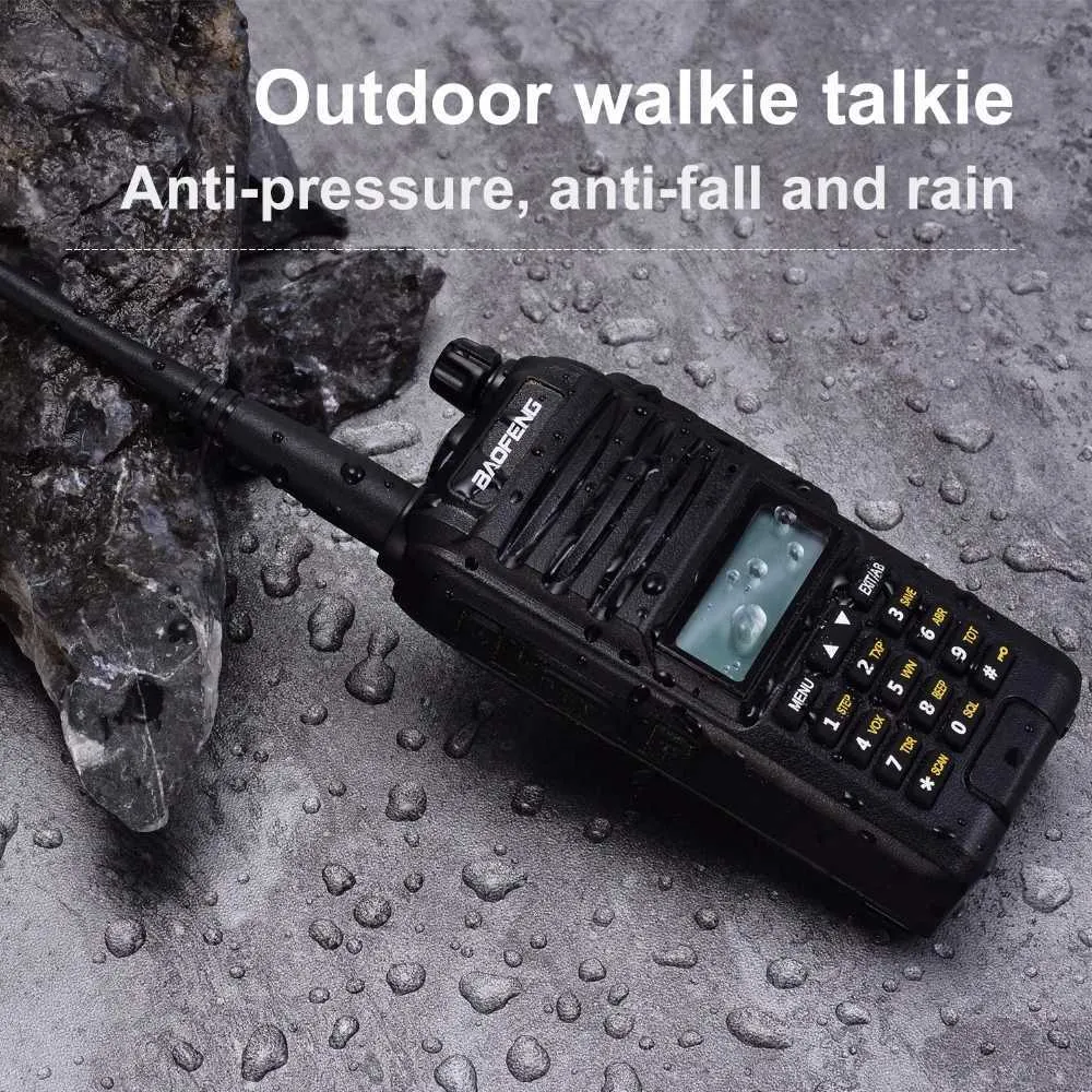 Walkie Talkie Baofeng BF-F11 de 10 W, IP67, resistente al agua, tribanda, FM, VOX, 128 canales, linterna, DTMF, alarma de emergencia bidireccional._voghion.com