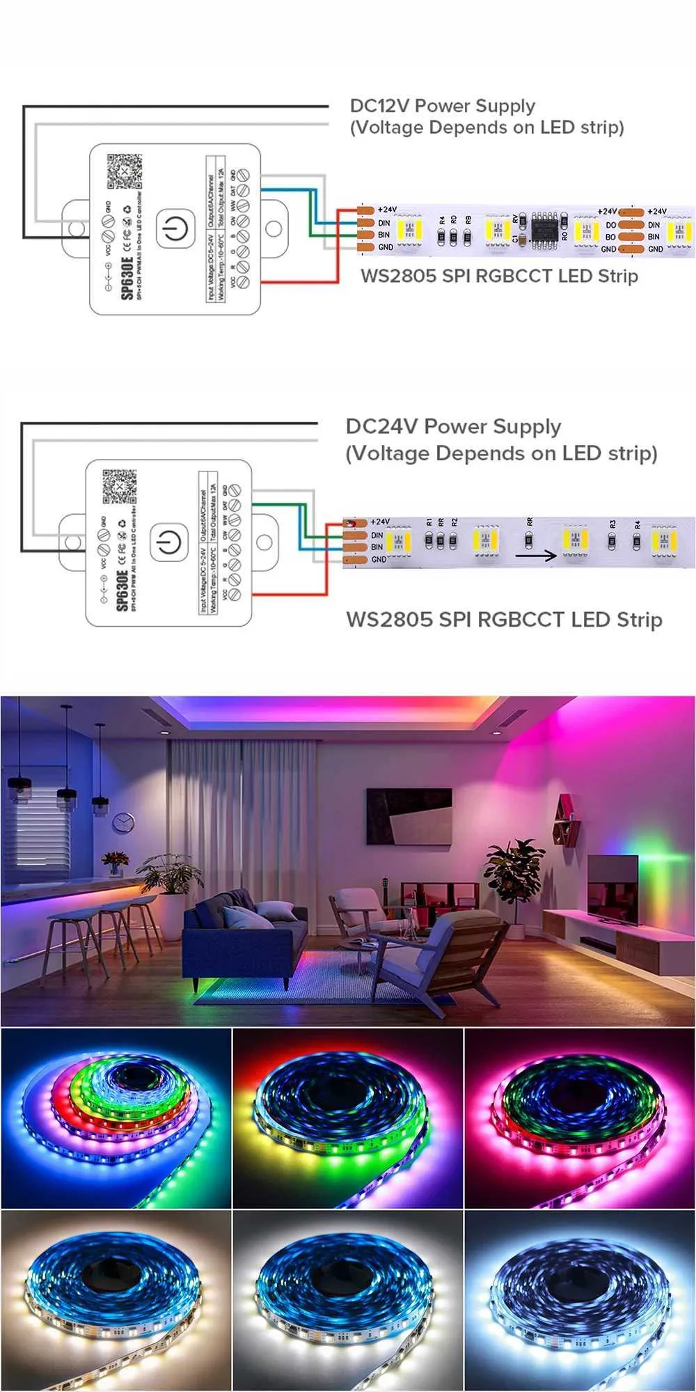Ws2805 Led LED Strip Light RGBCCT WS2805 Pixel 5in1 Addressable WS2811 Dual-Signal ...