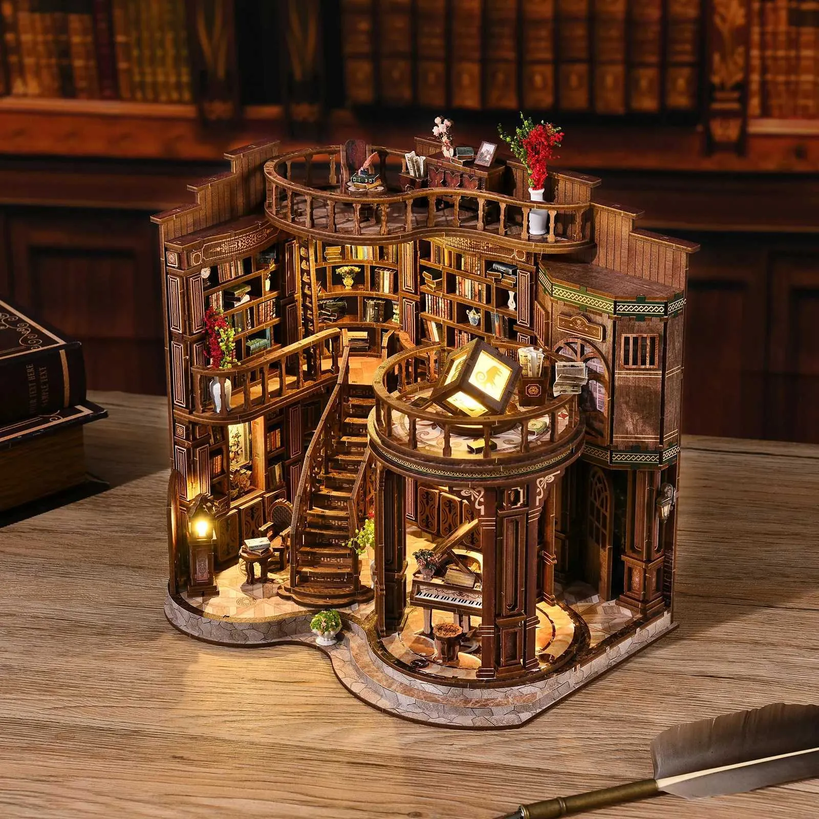 Robotime K per casa in miniatura Libreria angolare per casa delle bambole fai-da-te con k artigianali per casa delle bambole fai-da-te a LED per adulti Compleanno per donne Bambini  26