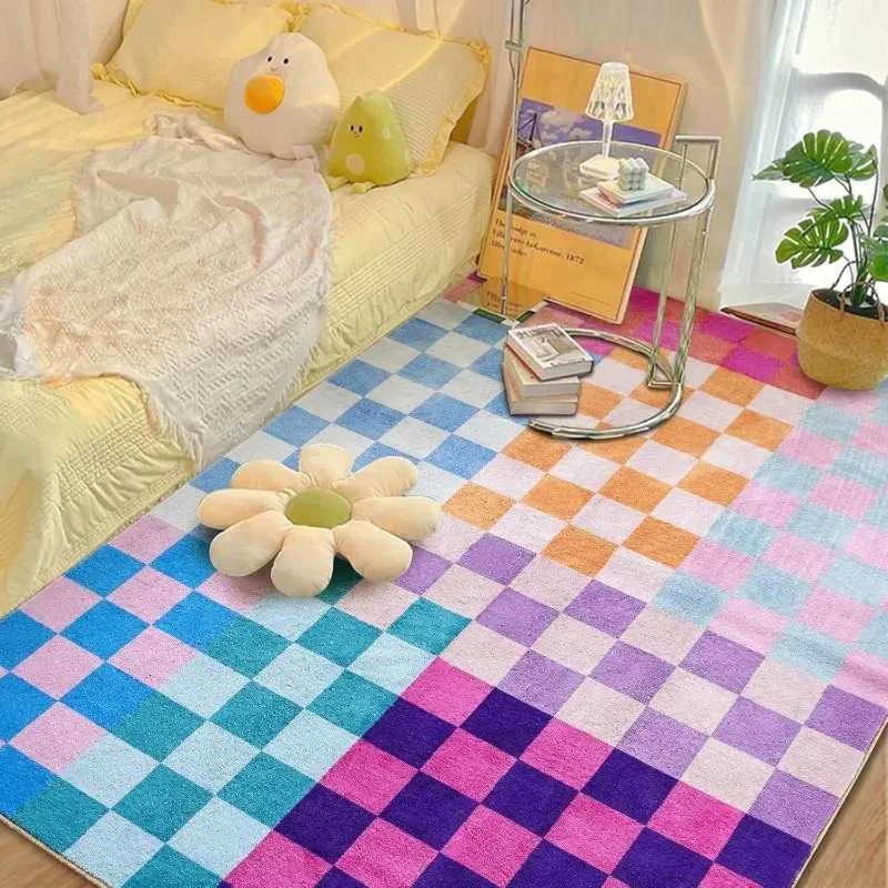 Multicolored Checkerboard Rug 8x10 ft Retro Checkered Geometric Carpet ...