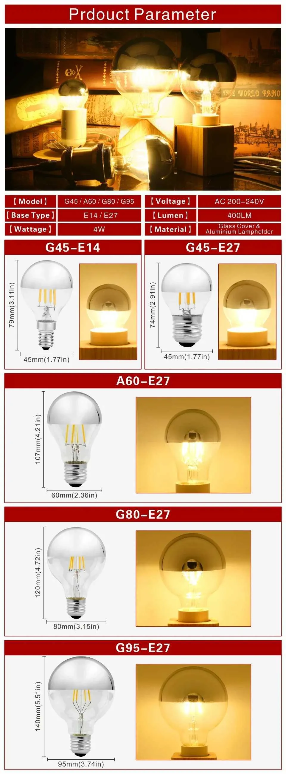 Mirror Silver Retro Edison LED Light Bulbs 4W E14 E27... From ...
