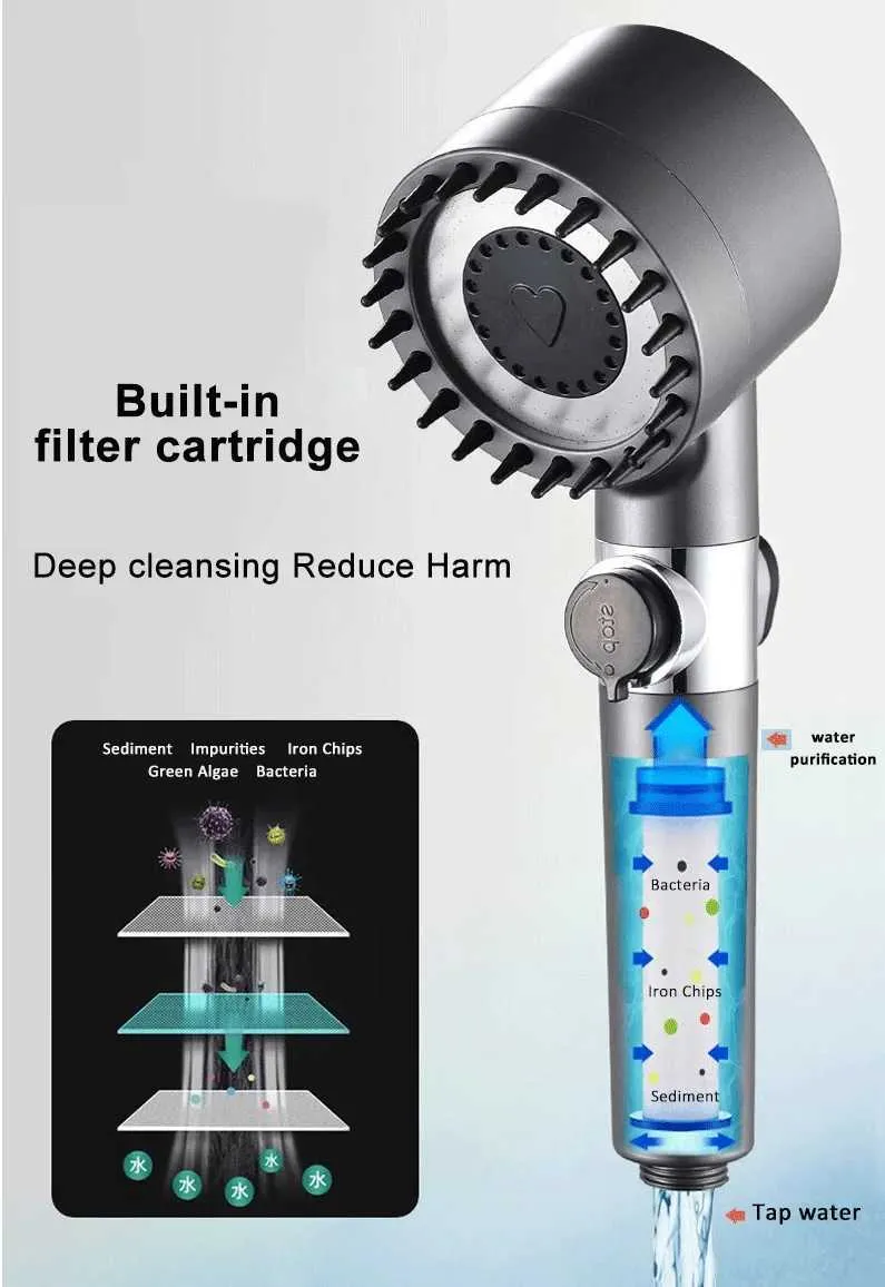3 Mode High Pressure Handheld Shower Head with Filter and Massage Brush ...