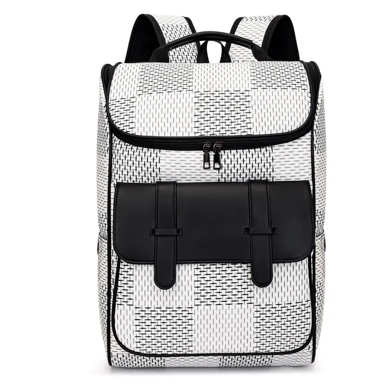 Mens Large Waterproof PU Plaid Travel Backpack with Cover  display picture 1