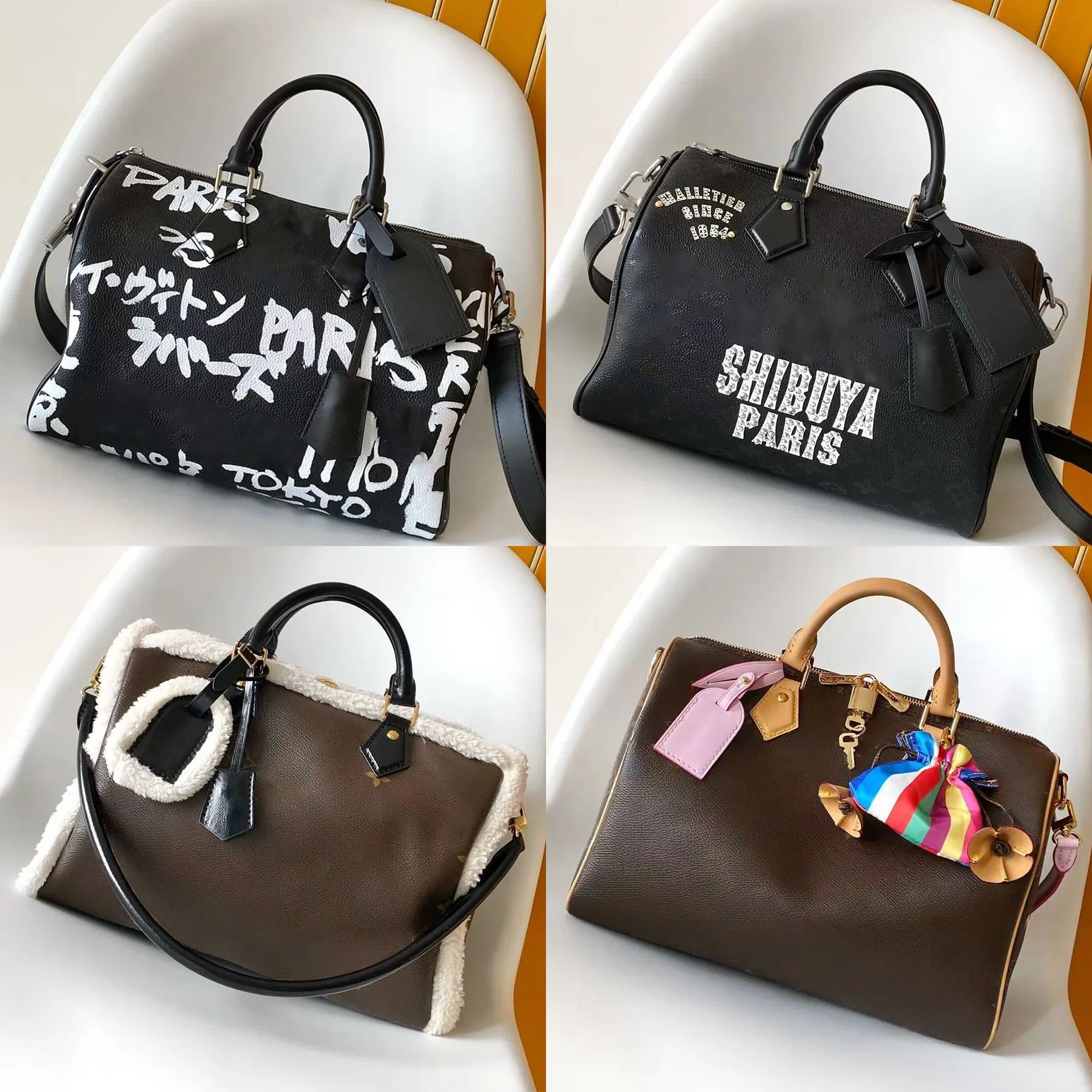 Boston Bag Example Designer Boston Bag Genuine Leather Shoulder Bag 25cm 30cm Black Letter ...