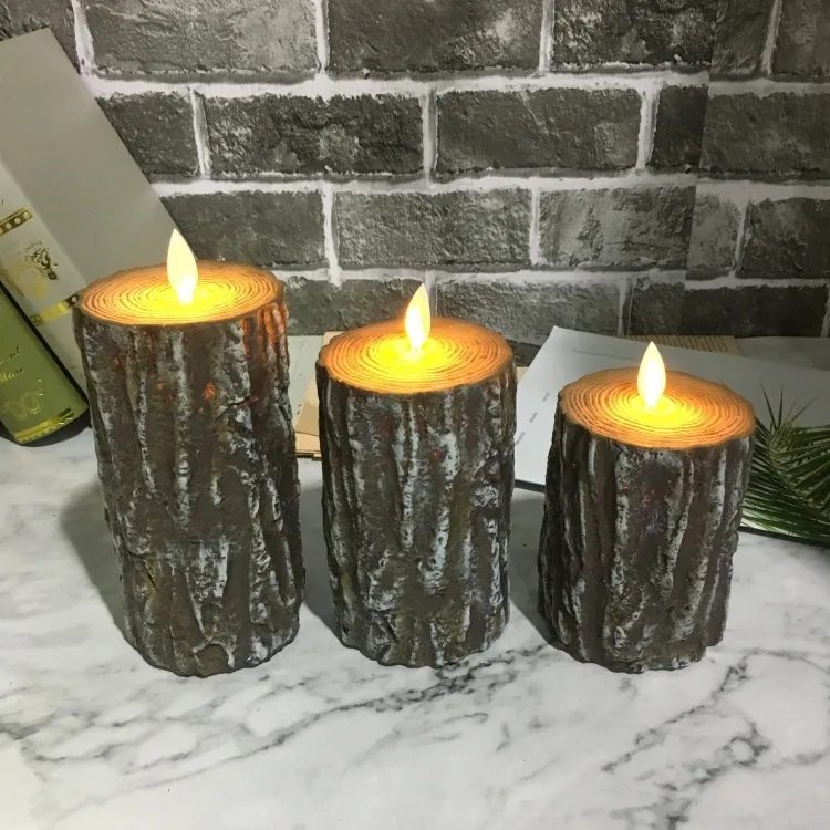Three‑Piece Tree Stump LED Candle Set – Rustic Wood Lighting at 21% OFF
