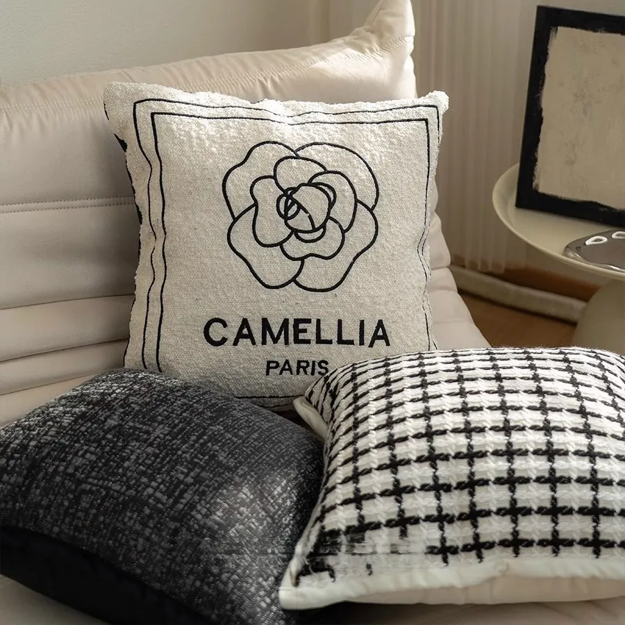 Luxury French Style Embroidered Chenille Pillowcase Camellia