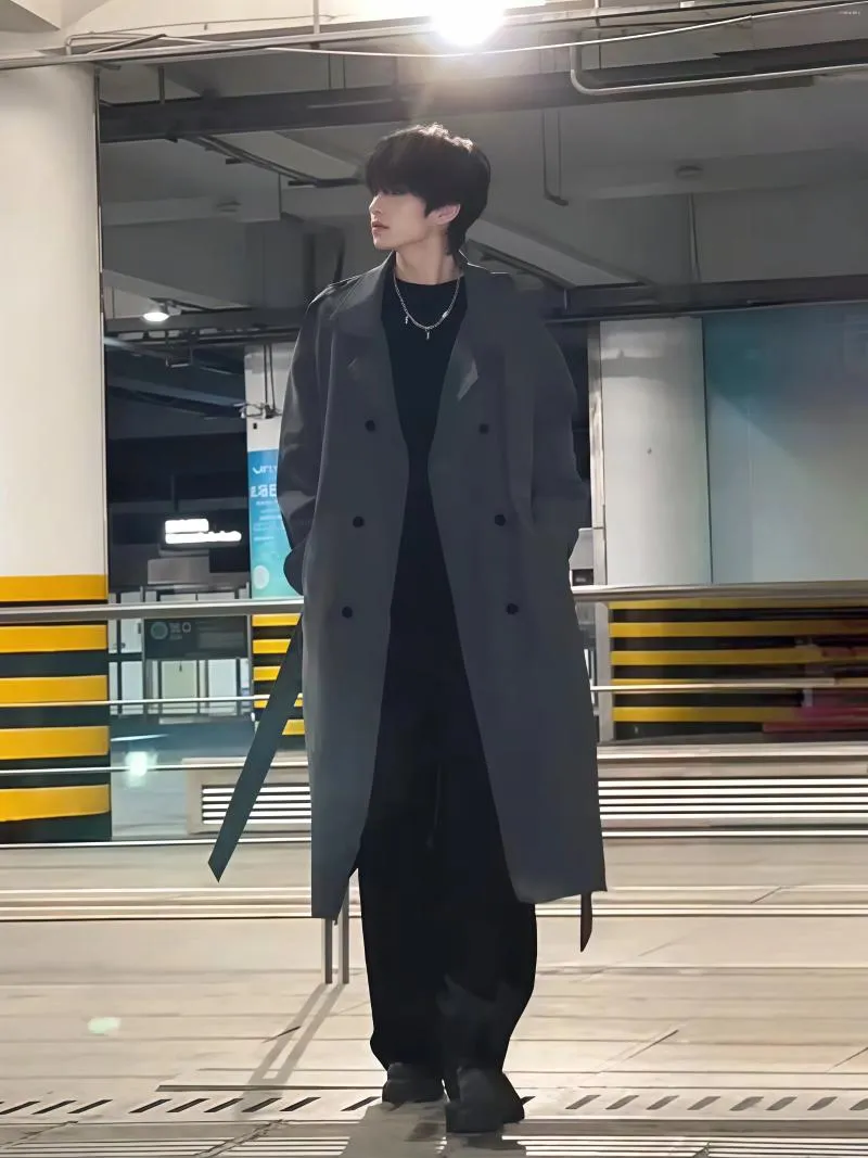 Men's Casual Cotton Blend Fitted Knee-Length Trench Coat for